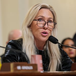 WASHINGTON, DC - DECEMBER 11: Rep. Marjorie Taylor Greene (R-GA) speaks during a hearing with the House Committee on Homeland Security in the Cannon House Office Building on December 11, 2025 in Washington, DC. The committee convened to hear testimony from top national security officials on potential worldwide threats. (Photo by Anna Moneymaker/Getty Images)