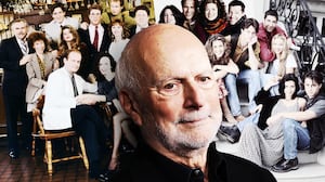 Jim Burrows with the casts of "Cheers" "Will & Grace" and "Friends"
