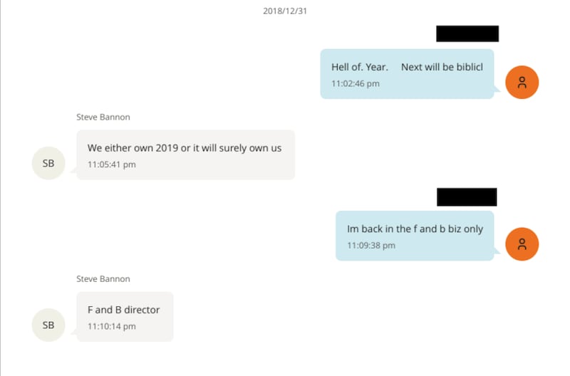 Text exchanges with Steve Bannon.