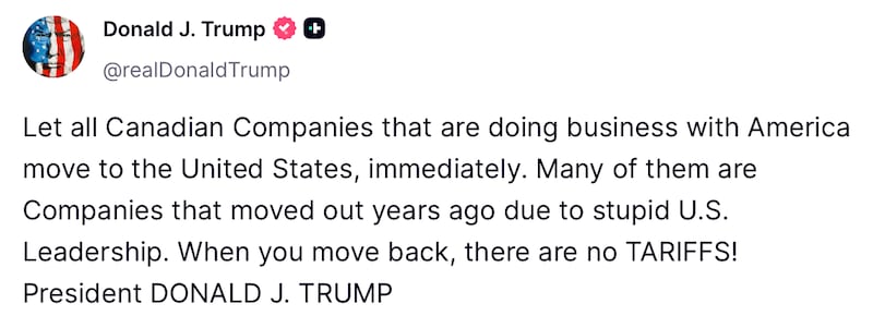 Donald Trump lashes out at Canada on Truth Social.