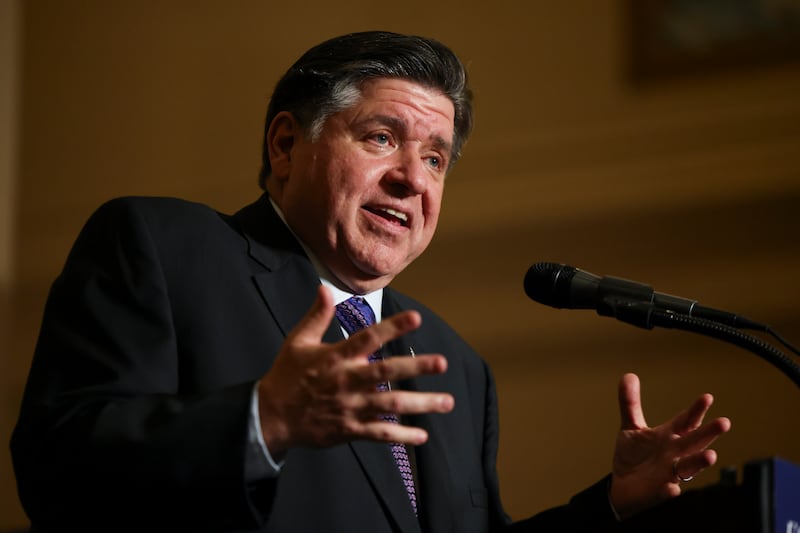Illinois Gov. JB Pritzker speaks at Chicago Union Station on Dec. 16, 2025.