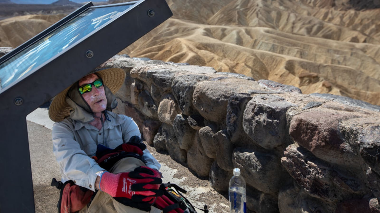 Steve Curry sits in the shade after hiking in Death Valley, California, just hours before his death.