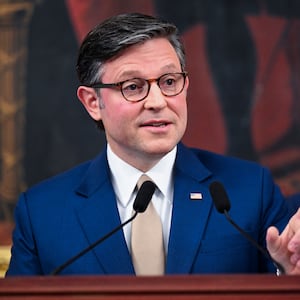 House Speaker Mike Johnson speaks during a press conference on Capitol Hill on November 3, 2025 on day 34 of the government shutdown.
