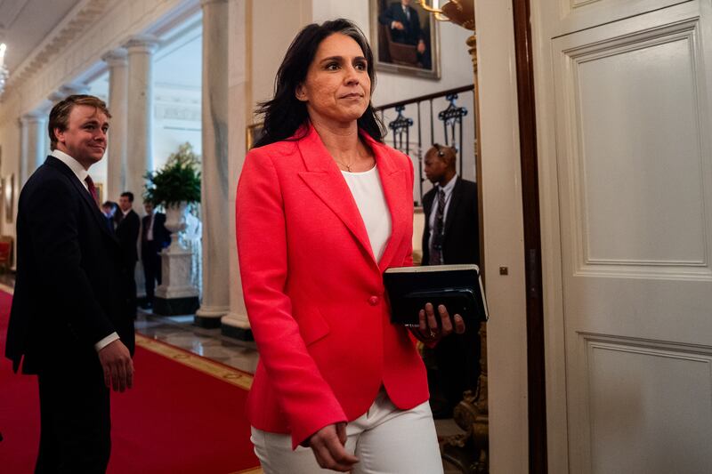 Tulsi Gabbard during a Purple Heart Event in the East Room of the White House on Thursday August 7, 2025.(Photo by