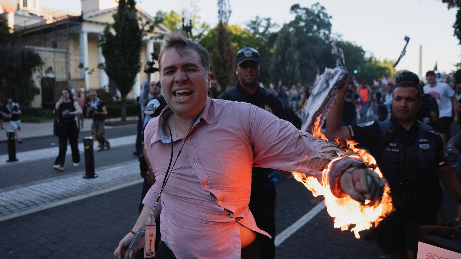 A man self immolates during a Pro-Palestinian protesters' rally.