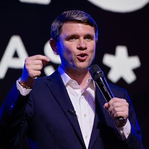 Texas Senate candidate James Talarico speaks at a campaign rally on March 2, 2026 in Houston, Texas.