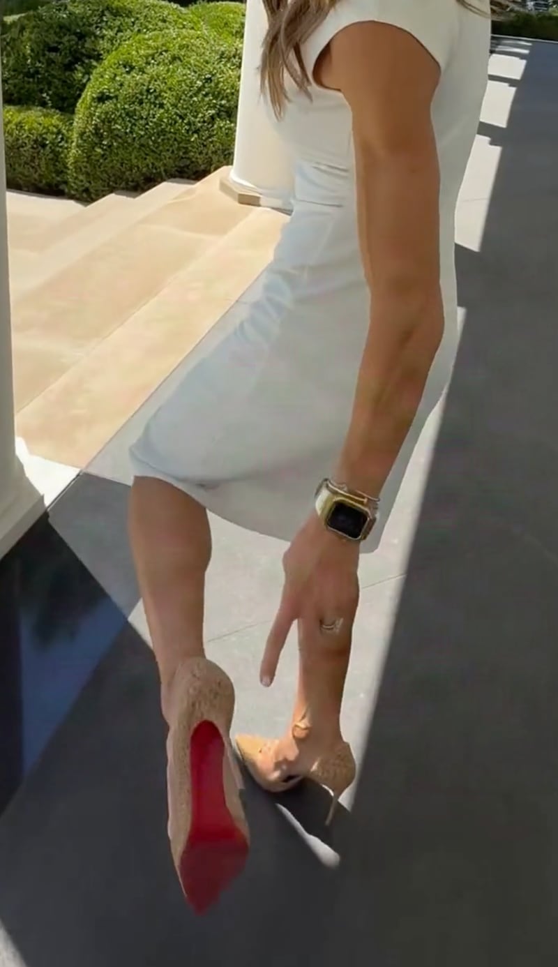 Lara Trump says she appreciates having a patio in the place of the “Rose Garden” so her heels do not have to touch mud.