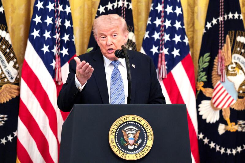 President Donald Trump speaks during a Small Business Summit in the East Room at the White House in Washington, D.C., U.S., May 4, 2026.