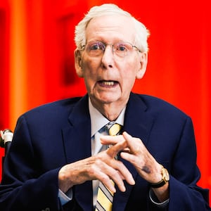Sen. Mitch McConnell (R-KY) speaks to reporters outside the Senate Chamber after he returned to Capitol Hill in Washington, D.C., on September 14, 2026.