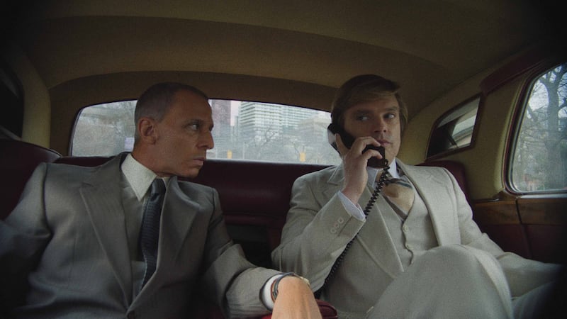 Sebastian Stan and Jeremy Strong in "The Apprentice"