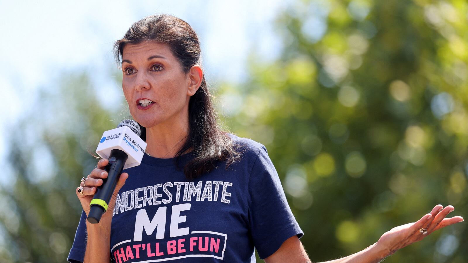 A picture of Republican presidential candidate Nikki Haley. Haley made clear that “I don’t run for second” in an interview with Politico, shutting down rumors that she’s only in the race to run for vice president.