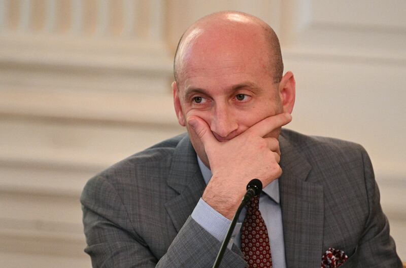 White House Deputy Chief of Staff Stephen Miller attends a roundtable about Antifa in the State Dining Room of the White House in Washington, DC, on October 8, 2025.