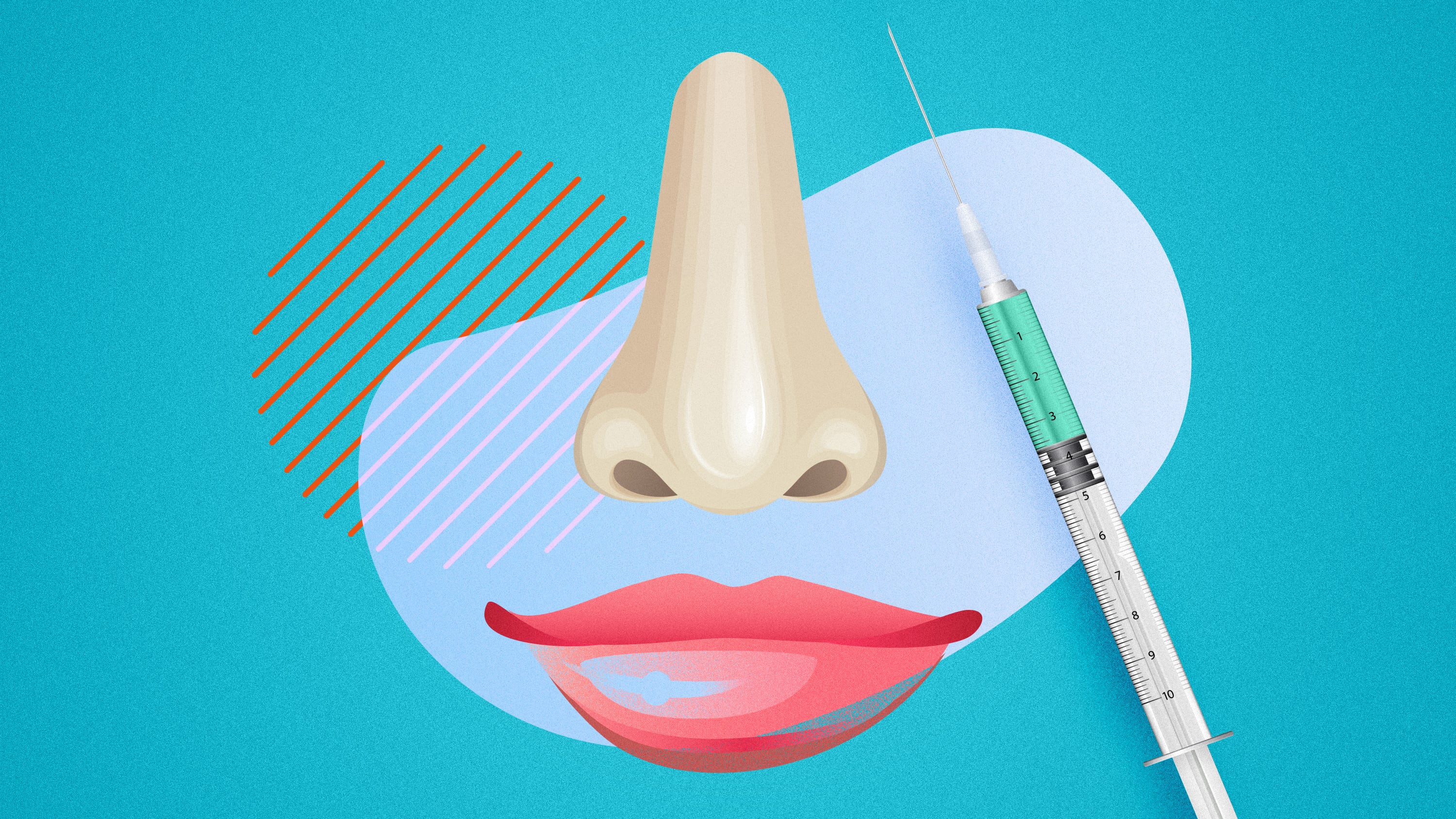 A photo illustration of Looker for Backyard Botox of an abstract face and a needle.