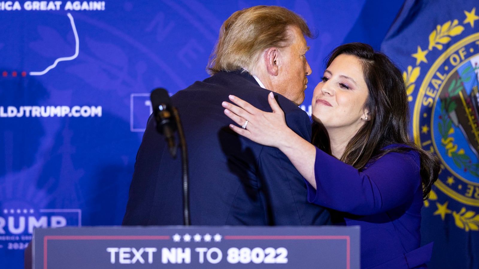 Congresswoman Elise Stefanik of New York endorses Former President Donald J. Trump, 45th President of the United States of America, delivers remarks at the Grappone Center in Concord, NH on January 19, 2024.