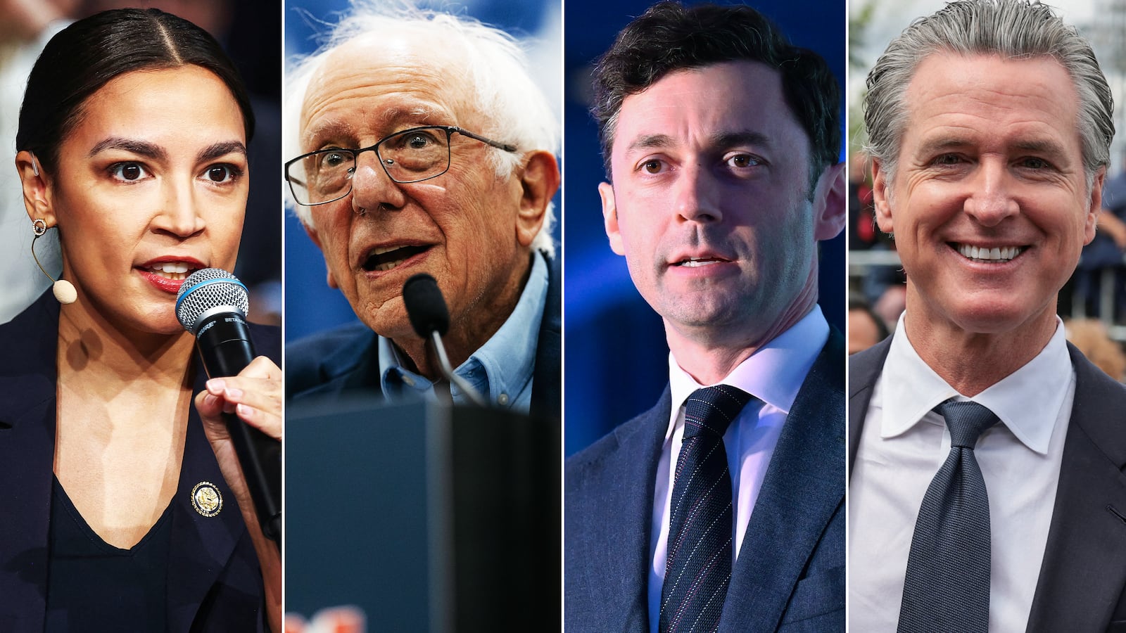 Alexandria Ocasio-Cortez, Gavin Newsom, Bernie Sanders, Jon Ossoff