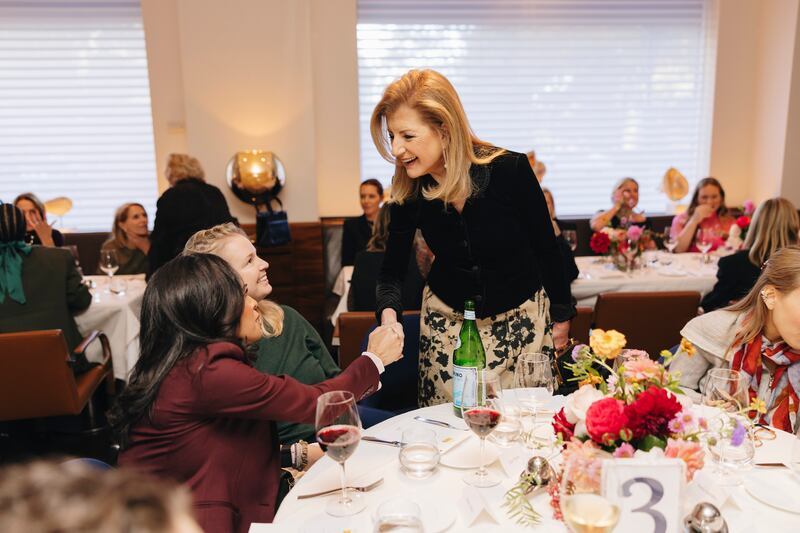 Arianna Huffington and ABC news anchor Linsey Davis chat during the Power 100 luncheon at Marea in New York City on November 4, 2025.