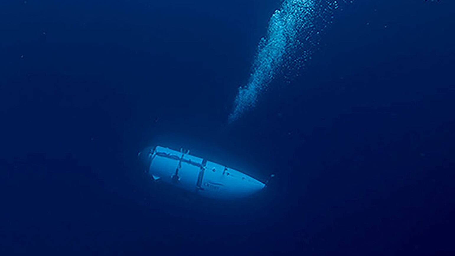 The Titan submersible, operated by OceanGate Expeditions to explore the wreckage of the sunken SS Titanic off the coast of Newfoundland, dives in an undated photograph.