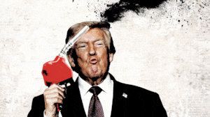 Donald Trump spraying gas.