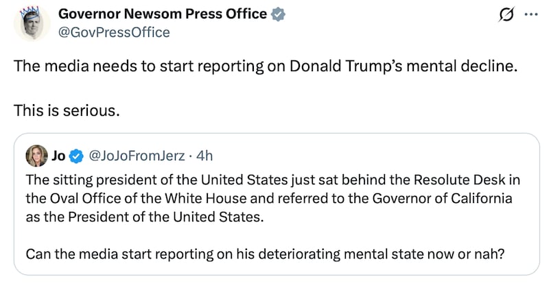 Gavin Newsom calls out Trump's flub.