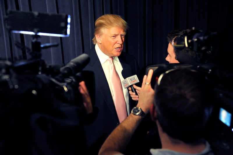 President Donald Trump speaks with reporters during An Evening with "The Celebrity Apprentice" at Florence Gould Hall on April 26, 2011, in New York City.