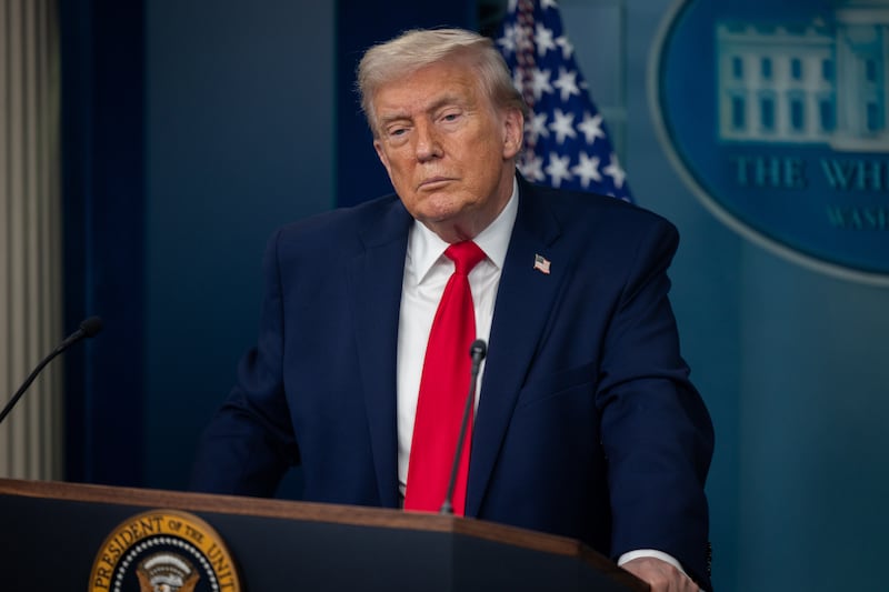 President Donald Trump speaks at the White House Press Briefing room in Washington DC., United States on January 20, 2026.