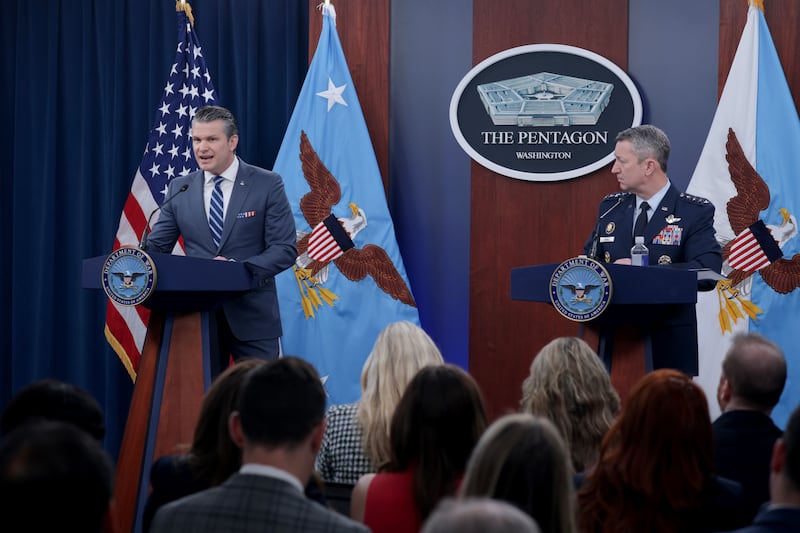 Defense Secretary Pete Hegseth went on a religious rant against the press during a briefing on April 16, 2026, with Joint Chiefs of Staff Chairman Dan Caine looking on.