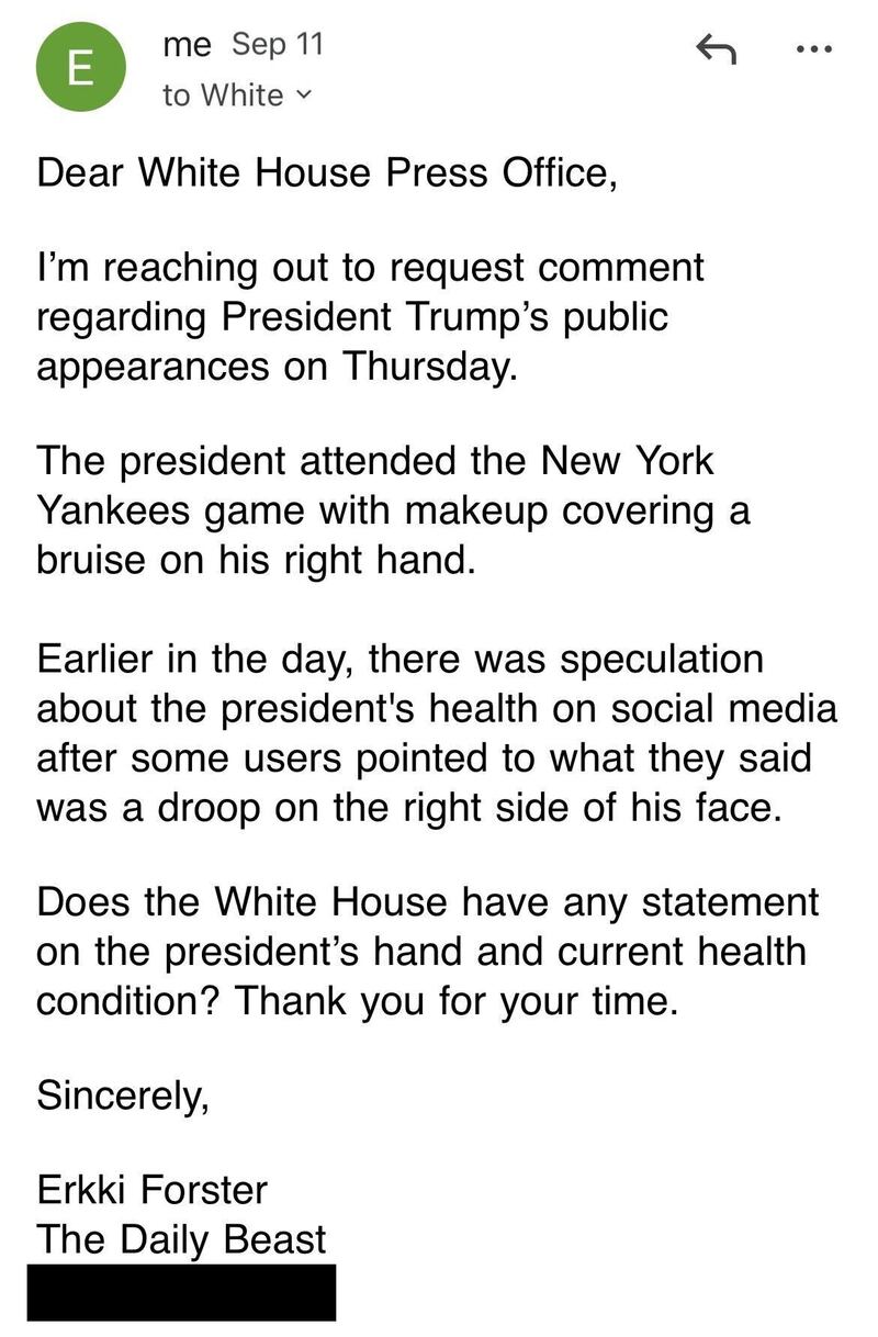 Request for comment correspondences between The Daily Beast and the Trump administration.