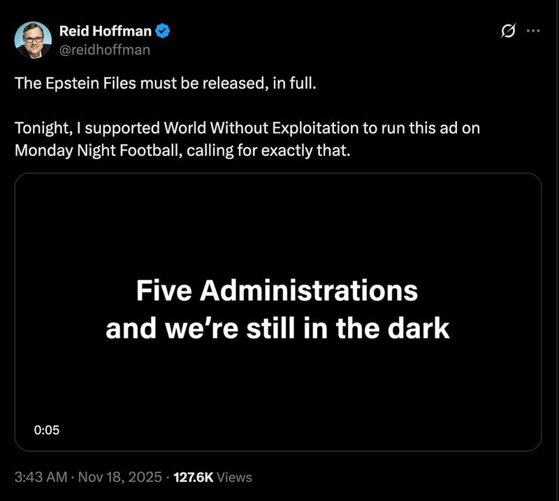 Reid Hoffman revealed his funding with this X post.