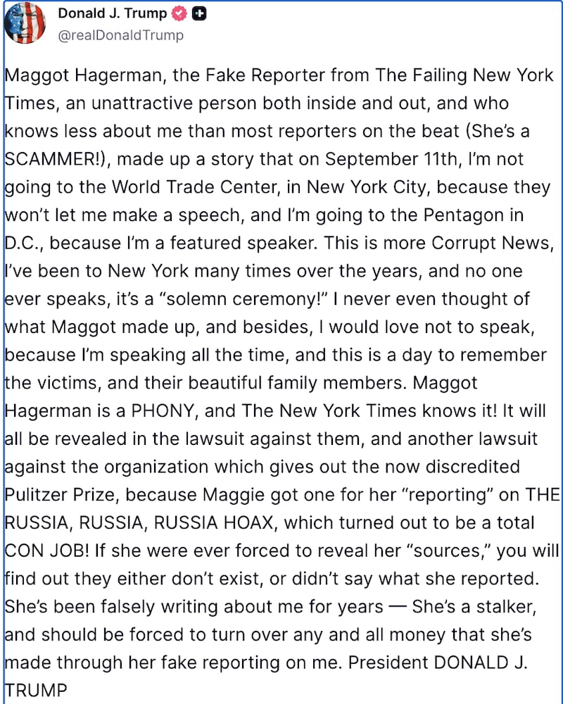 Trump's attack on Maggie Haberman.