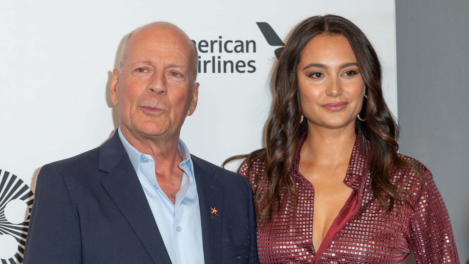 NEW YORK, UNITED STATES - 2019/10/11: Bruce Willis and Emma Heming Willis wearing dress by Bottega Veneta attend Motherless Brooklyn premiere during 57th New York Film Festival at Alice Tully Hall.