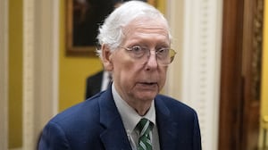 Then-Senate Minority Leader Mitch McConnell (R-KY) speaks to the press after voting on the continuing resolution passed by the House earlier in the day on Capitol Hill in Washington, DC on September 30, 2023. Last-ditch moves to prevent a government shutdown took a dramatic step forward September 30, 2023, as Democrats overwhelmingly backed an eleventh-hour Republican measure to keep federal funding going for 45 days, albeit with a freeze on aid to Ukraine.