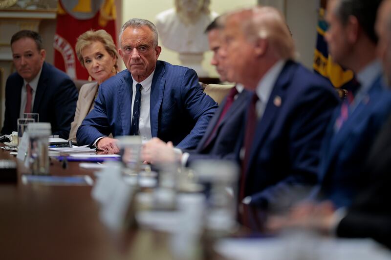 Health and Human Services Secretary Robert F. Kennedy Jr. (3rd L) attends a cabinet meeting with U.S. President Donald Trump in the Cabinet Room of the White House on August 26, 2025 in Washington, DC.
