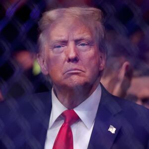 Nov 16, 2024; New York, NY, USA; President-elect Donald Trump watches from his front row seat during UFC 309 at Madison Square Garden. Mandatory Credit: Brad Penner-Imagn Images