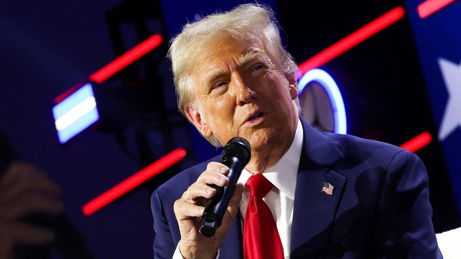 Republican presidential nominee former President Donald Trump participates in a moderated Q&A at the National Faith Advisory Summit.