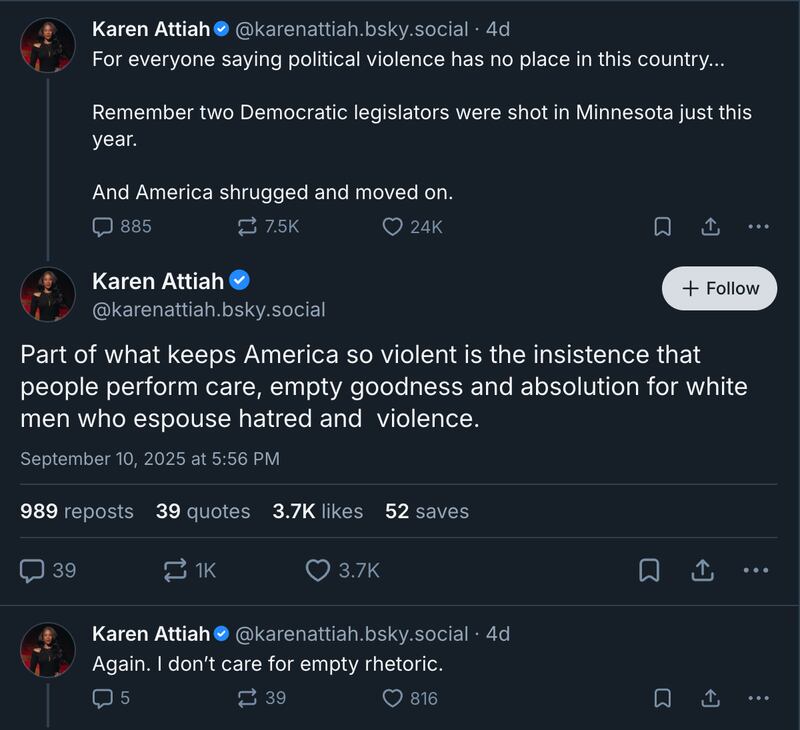 A thread of posts from Karen Attiah last week. On Monday, she announced that she had been fired by The Washington Post.