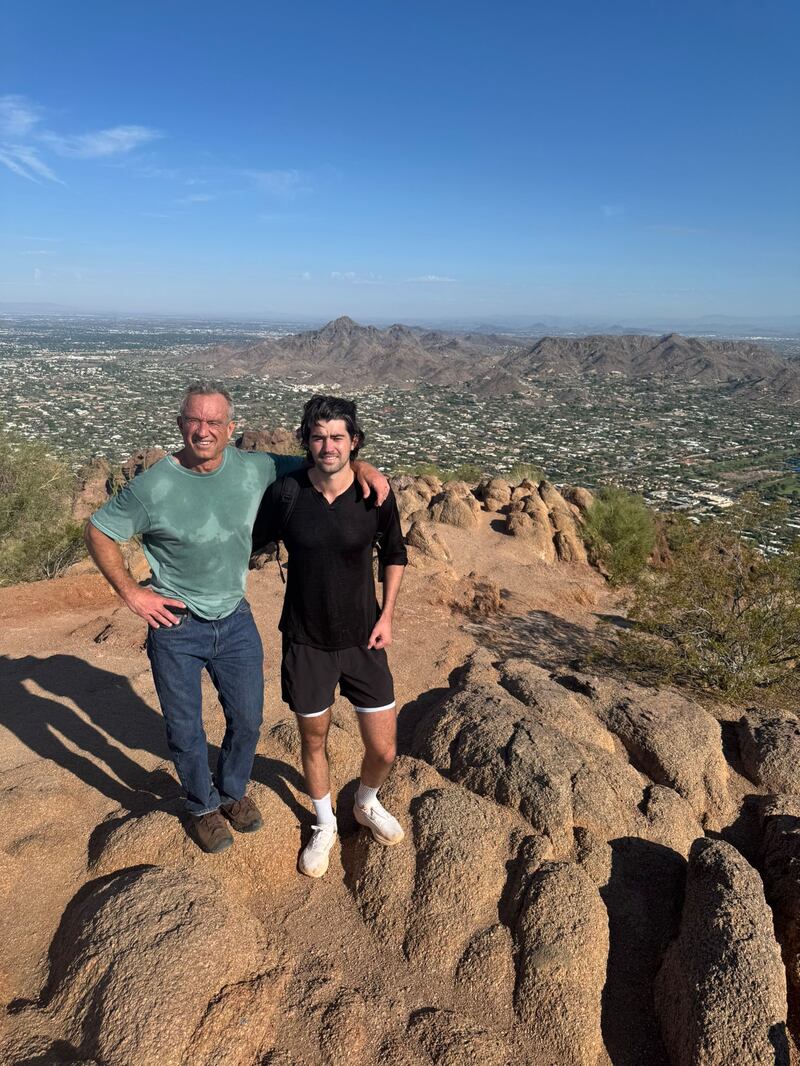 Robert F. Kennedy Jr. hiked Camelback Mountain in Phoenix, Arizona, with his son, Finn, in July. Of course, he completed the hike wearing blue jeans.