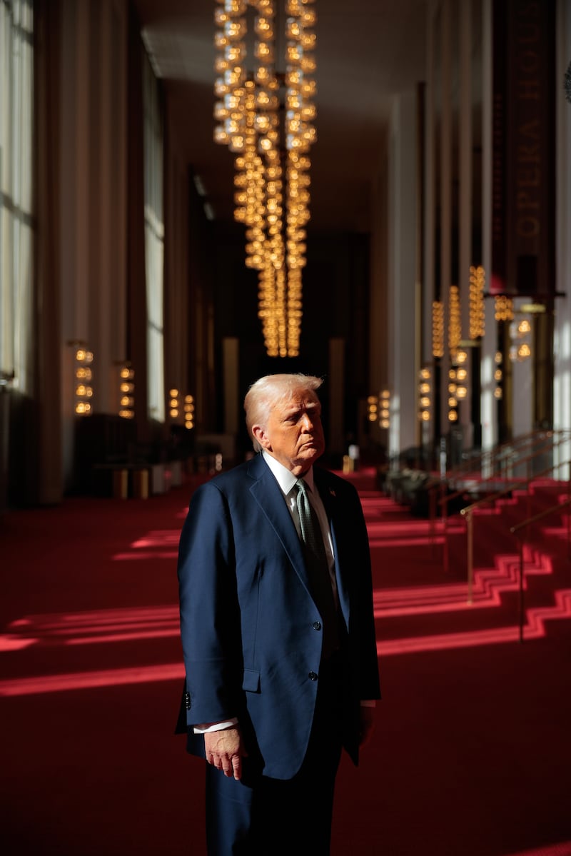 WASHINGTON, DC - MARCH 17: U.S. President Donald Trump talks to the media in the Grand Foyer during a tour at the John F. Kennedy Center for the Performing Arts after leading a board meeting on March 17, 2025 in Washington, DC. After shunning the annual Kennedy Center Honors during his first term in the White House, Trump fired the center’s president, removed the bipartisan board of Biden appointees and named himself Chairman of the storied music, theater and dance institution. (Photo by Chip Somodevilla/Getty Images)
