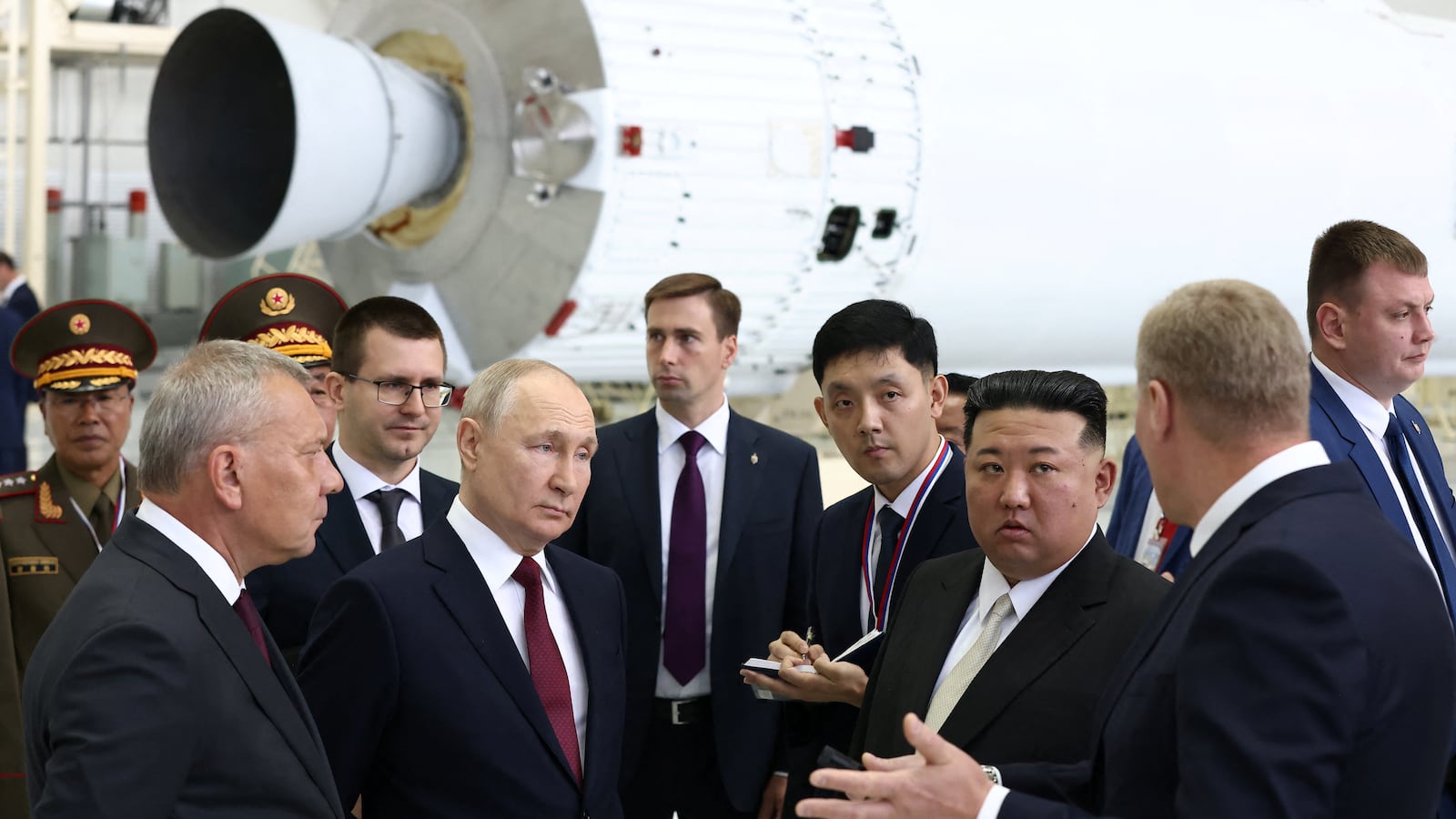 Kim and Putin touring the Vostochny Cosmodrome.