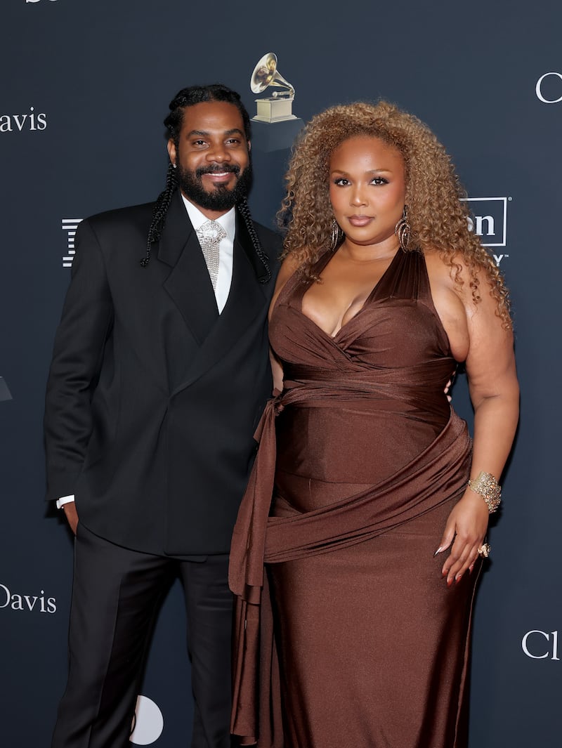 Lizzo and her boyfriend attend the 68th GRAMMY Awards Pre-GRAMMY Gala & GRAMMY Salute to Industry Icons Honoring Avery Lipman and Monte Lipman at The Beverly Hilton on January 31, 2026 in Beverly Hills, California.