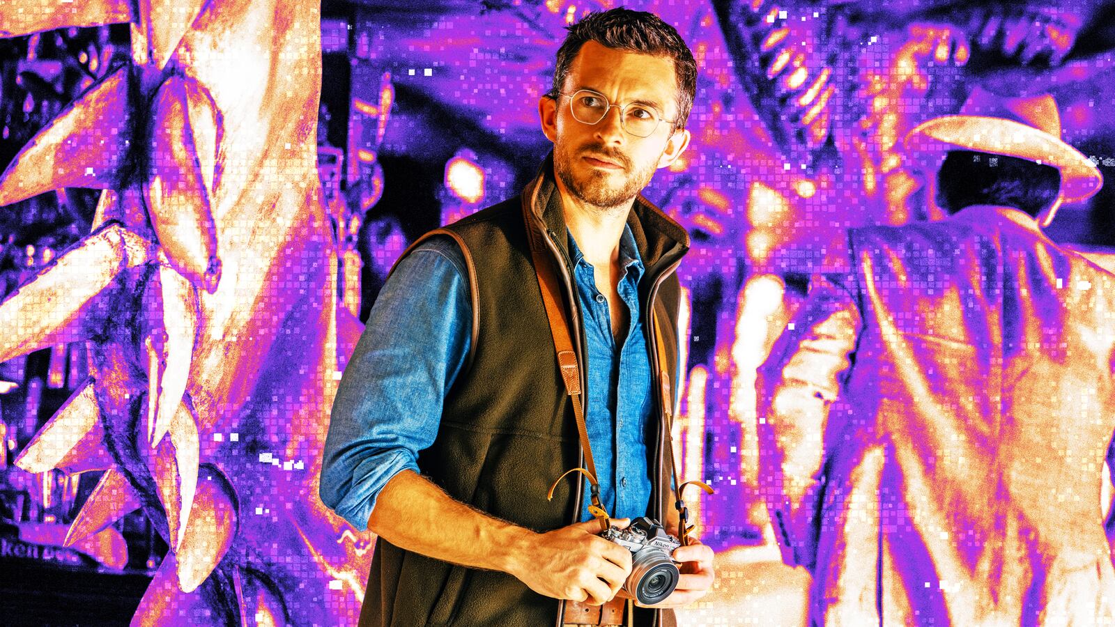 A photo illustration of Jonathan Bailey as paleontologist Dr. Henry Loomis in Jurassic World Rebirth.