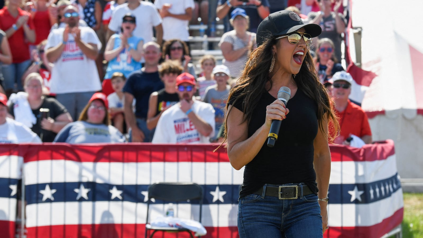 U.S. Representative Lauren Boebert (R-CO) takes part in the Save America Rally in Mendon, Illinois, U.S. June 25, 2022.
