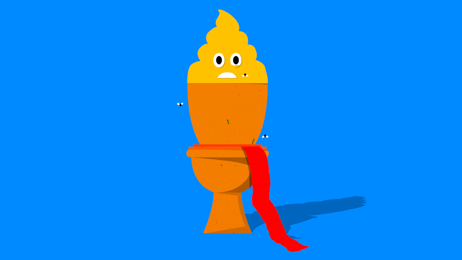 Illustrative gif of a toilet opening and closing with the top part resembling the poop emoji colored in both orange and red to resemble Donald Trump