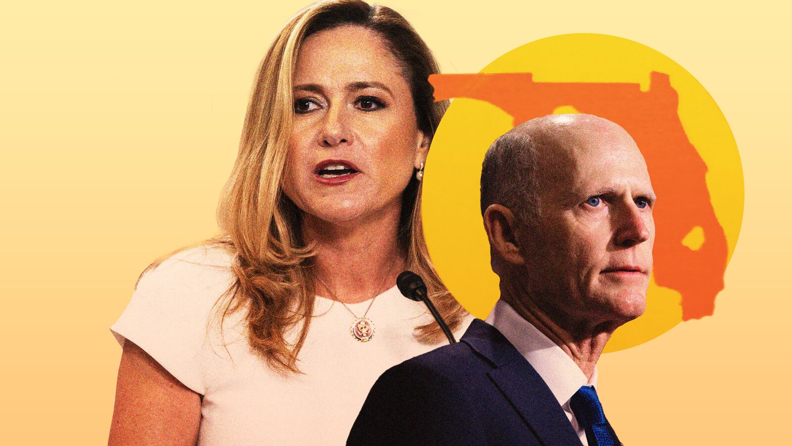A photo illustration showing Rick Scott and Debbie Mucarsel-Powell.
