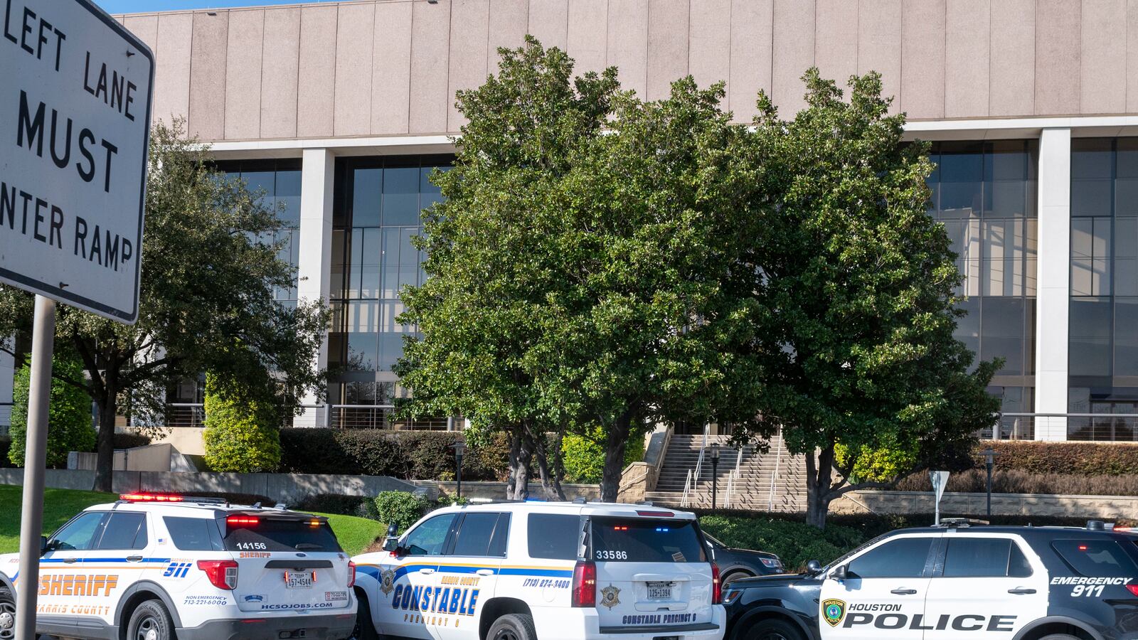 Emergency vehicles outside Lakewood Church during a reported active shooter event Sunday, Feb. 11, 2024 in Houston.