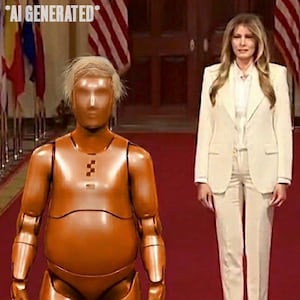 AI generated image of "TrumpBot 3000 with Melania Trump posted by Gavin Newsom on X.