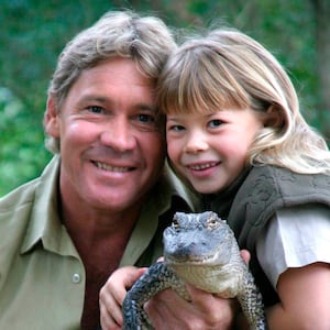 SUNSHINE COAST, AUSTRALIA - JUNE 25, 2005:  (EUROPE AND AUSTRALASIA OUT) Steve Irwin with his daughter, Bindi Irwin, and a 3-year-old alligator called 'Russ' at Australia Zoo. (Photo by Newspix/Getty Images)