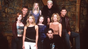 Sarah Michelle Gellar, Alyson Hannigan, Michelle Trachtenberg, Amber Benson, Marc Blucas, Nicholas Brendon, Emma Caulfield Ford, Anthony Head, and James Marsters of "Buffy the Vampire Slayer."