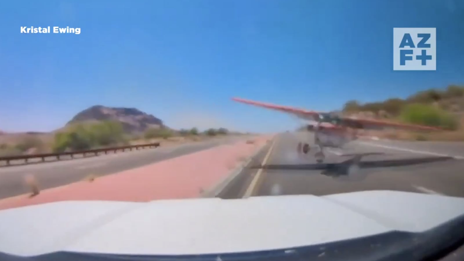 Dashcam footage captured the Cessna A150L making a forced landing on US 60 near Superior, Arizona, narrowly avoiding a car.