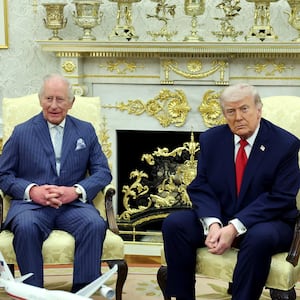 Trump with King Charles and plenty of gold pieces on the wall and mantle during their Tuesday meeting