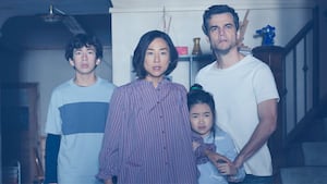 Wagner Moura, Noah Alexander Sosnowski, Riley Chung, and Greta Lee in "The Last House."